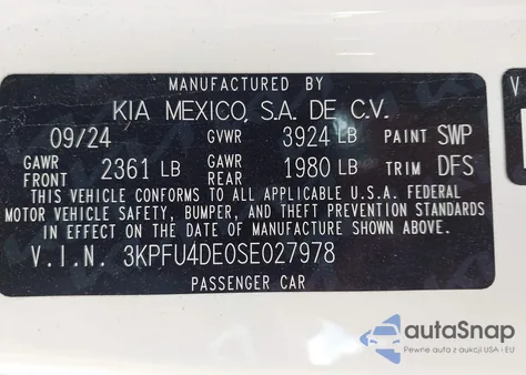 2025 Kia K4 Ex z USA, uszkodzony, nr VIN 3KPFU4DE0SE027978